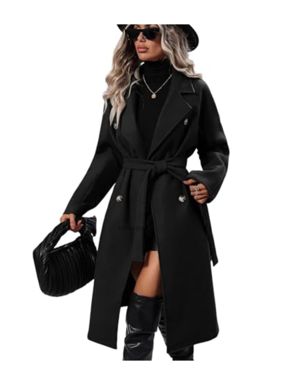 Wool Blend Pea Coat Long Trench Coat Double Breasted Oversized Winter